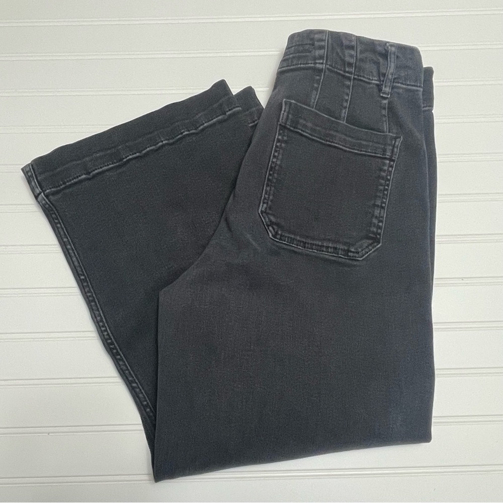 Pilcro The Skipper Wide Leg Cropped Jeans High Rise Patch Pocket Black Denim 31